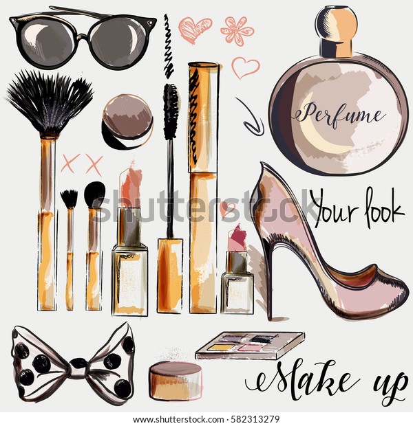 Fashion Set Vector Make Accessories Lipstick Stock Vector Royalty Free