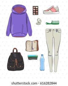 Fashion set of women's clothing and accessories