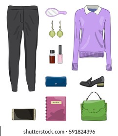Fashion set of women's clothing in bright colors