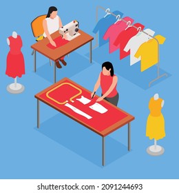 Fashion sew studio isometric 3d vector concept for banner, website, illustration, landing page, flyer, etc.