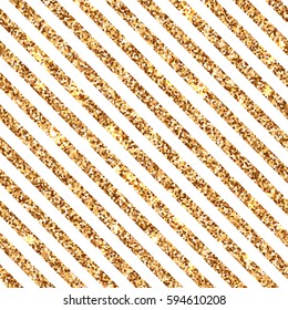 Fashion shiny seamless pattern with white and gold glitter diagonal stripes. Backdrop with glittering yellow metal lines. Retro or vintage vector background for Christmas, wedding, birthday gift card