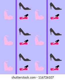 Fashion shoe Background with heels and lip gloss