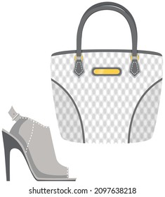 Fashion shoes and bag isolated on white. Stylish elements of womens wardrobe in casual style high heel shoes and handbag, footwear and pouch, female accessories fashionable trendy collection