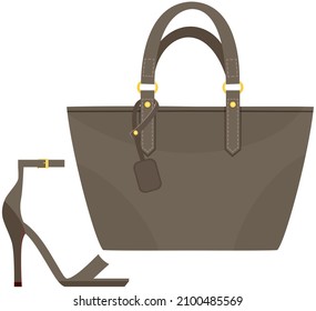 Fashion shoes and bag isolated on white. Stylish elements of womens wardrobe in casual style high heel shoes and handbag, footwear and pouch, female accessories fashionable trendy collection