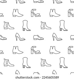 Fashion shoes, boots seamless pattern. Different footwear background texture.  Lady shoe packaging, boutique decoration. Elegant flat vector illustration backdrop.