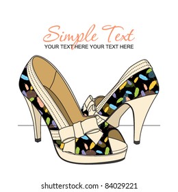 Fashion shoes with feather-print. Vector illustration. Place for your text.