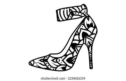 Fashion Shoes Mandala Coloring Pages With Amazing Illustrations For All Ages, Girls Relieving Stress and Relaxation

