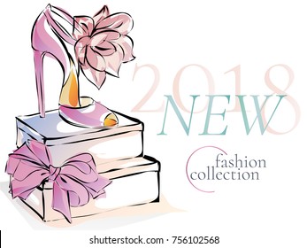 Fashion shoes new collection advertising promo banner, online shopping social media ads web template with beautiful heels. Vector illustration clipart art