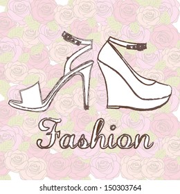 fashion shoes over floral background vector illustration 