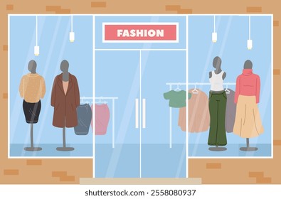 Fashion Shop Storefront Facade Vector Illustration