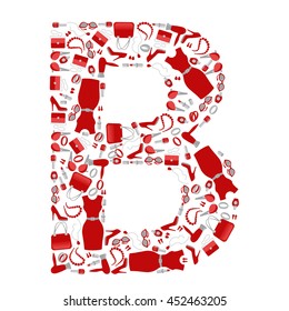 Fashion and shopping accessories alphabet letter "B" on white background
