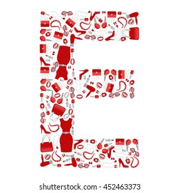 Fashion and shopping accessories alphabet letter "E" on white background