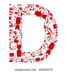 Fashion and shopping accessories alphabet letter "D" on white background