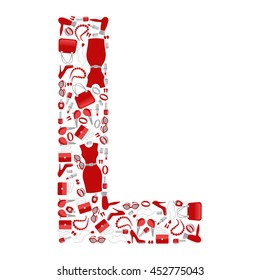 Fashion and shopping accessories alphabet letter "L" on white background