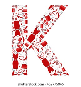 Fashion and shopping accessories alphabet letter "K" on white background