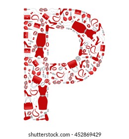 Fashion and shopping accessories alphabet letter "P" on white background