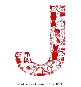 Fashion and shopping accessories alphabet letter "J" on white background