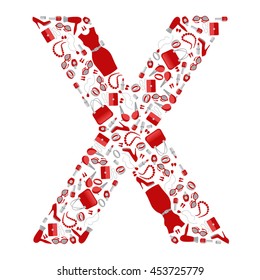 Fashion and shopping accessories alphabet letter "X" on white background