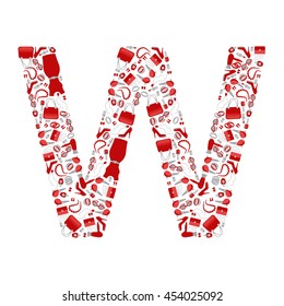 Fashion and shopping accessories alphabet letter "W" on white background