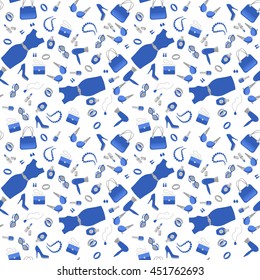 Fashion and shopping accessories icon blue pattern on white background