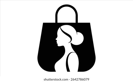 Fashion Shopping Bag with Woman Silhouette Vector	