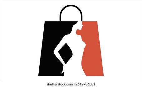 Fashion Shopping Bag with Woman Silhouette Vector	