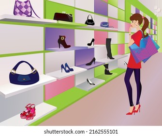 Fashion shopping girl. Vector illustration.