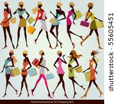fashion shopping girls illustration set