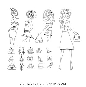 Fashion shopping icon doodle set