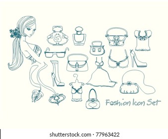 Fashion shopping icon  doodle set