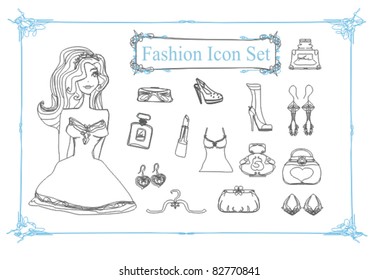Fashion shopping icon doodle set