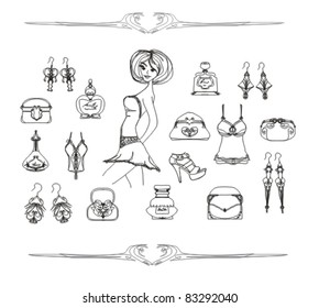 Fashion shopping icon doodle set