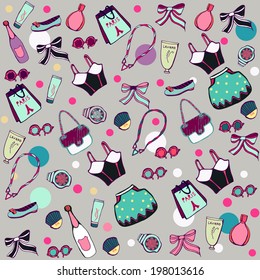 Fashion shopping in Paris seamless pattern.