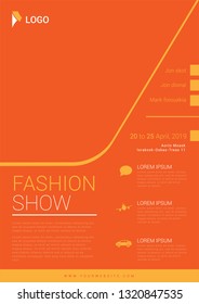 Fashion show flyer design orange. Vector illustration.