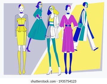 Fashion show. Girls demonstrate clothes. Fashion design.Clothing collection.