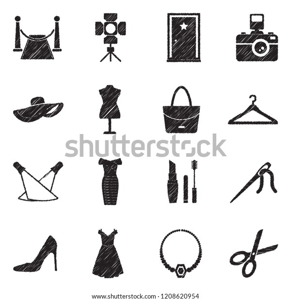 Fashion Show Icons Black Scribble Design Stock Vector Royalty