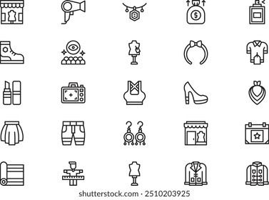 Fashion show icons collection is a vector illustration with editable stroke.