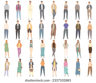 Fashion show icons set cartoon vector. Model suit. Tailor coat