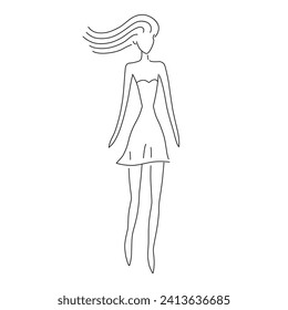 Fashion show model girl in a dress catwalk line art sketch