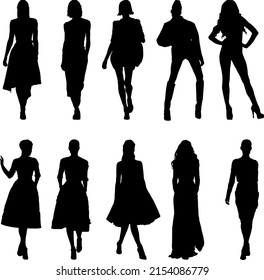 Fashion Show Models Silhouettes Different Postures Stock Vector ...