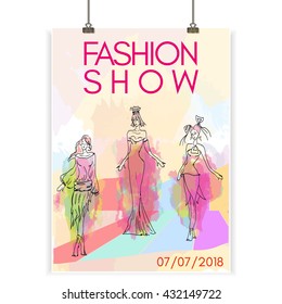 Fashion Show Poster Collection Of Women's Clothes Beautiful Model Vector Illustration 