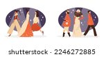 Fashion show runway decorative banners or frames collection, flat vector illustration isolated on white background. Banners or badges set with models characters.