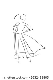 fashion silhouette of women's suit, dress sketch for fashion designer. woman full-length drawing sketch brush casually