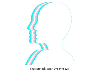 Fashion silhouetted head with transgender flag. Flat vector illustration