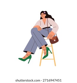 Fashion Sitting Pose flache Vektorzeichen Konzept Illustration. 