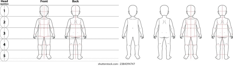 Esbozo de moda de 2 a 3 años de edad Toddler Body - boceto para niños - ilustración para niños - sexo femenino de los ritos - líneas discontinuas limpias