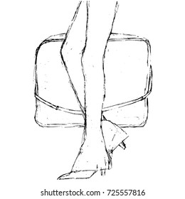 Fashion sketch. Artistic grunge hand drawn illustration. Walking woman carrying a bag. Close-up two legs in a leggings pants.