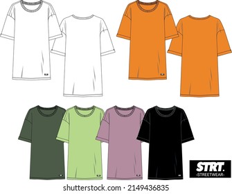 Esbozo de moda de camiseta básica sobredimensionada en varios colores