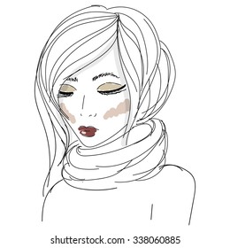 Fashion sketch, beauty woman, beauty face, hand drawn