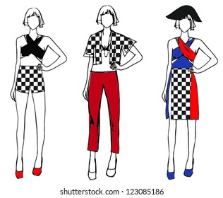 Fashion sketch checked theme